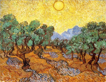  YELLOW Art Painting - Olive Trees with Yellow Sky and Sun Vincent van Gogh